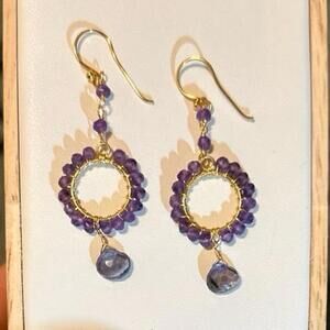 14K Gold Filled Amethyst and Tanzanite Dangle Earrings